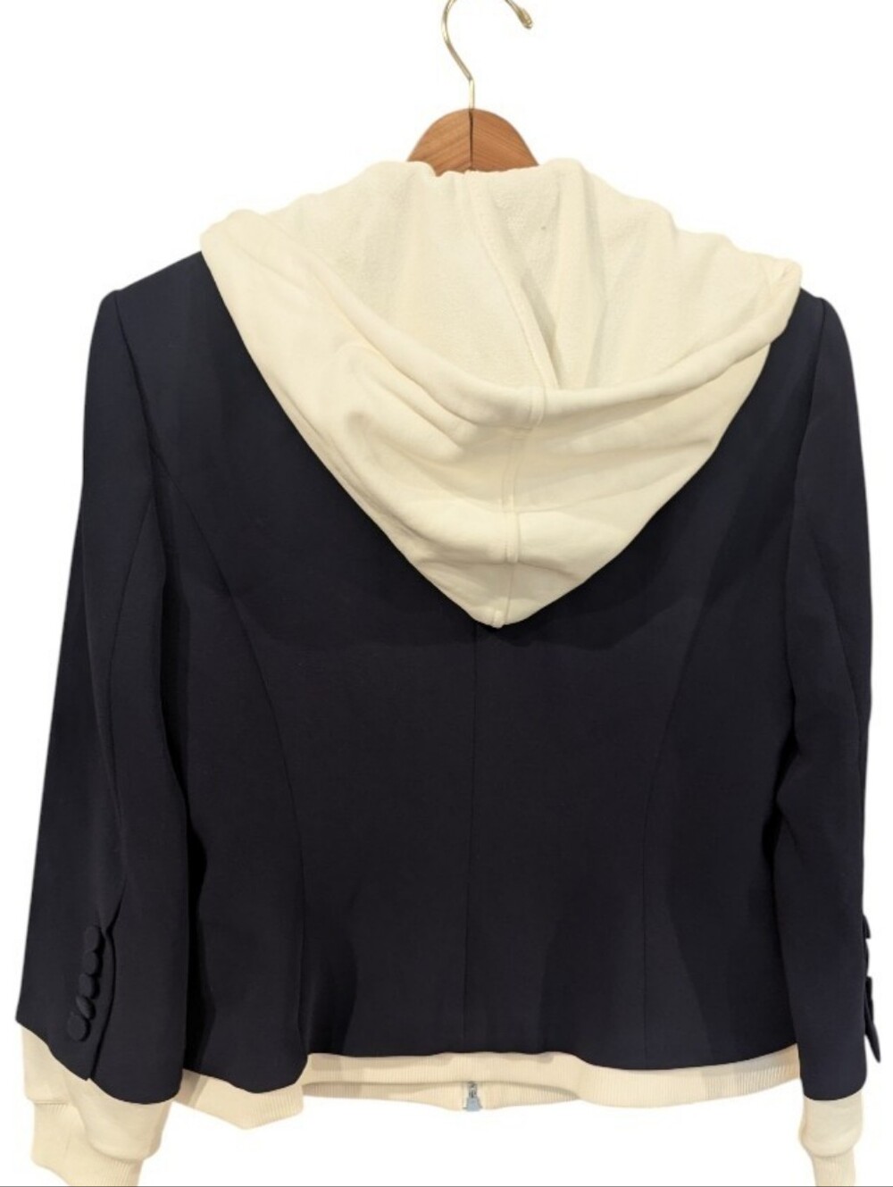 NWOT Cinq A Sept Le Petit Khloe Navy and Ivory Hooded Blazer Jacket Size 8 - Picture 7 of 12